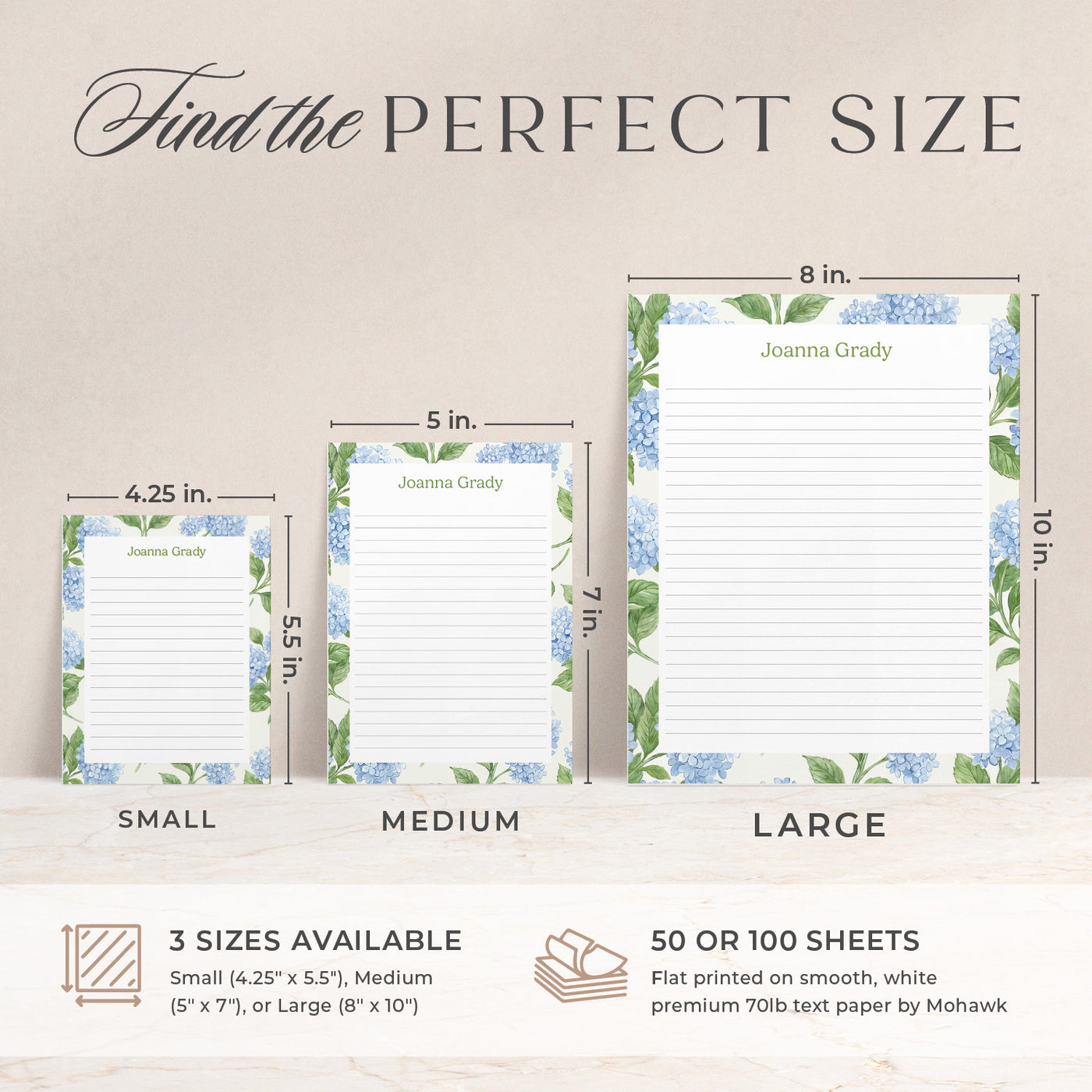 Hydrangea Bouquet | Personalized Notepad | Curio Press