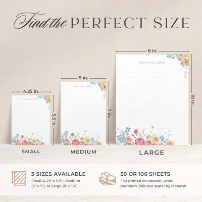 Our custom notepads are available in 3 sizes; small, medium and large and also with 50 or 100 sheets of paper 