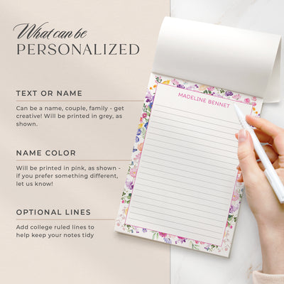 Select your personalization for your notepad which can be any custom text or your name