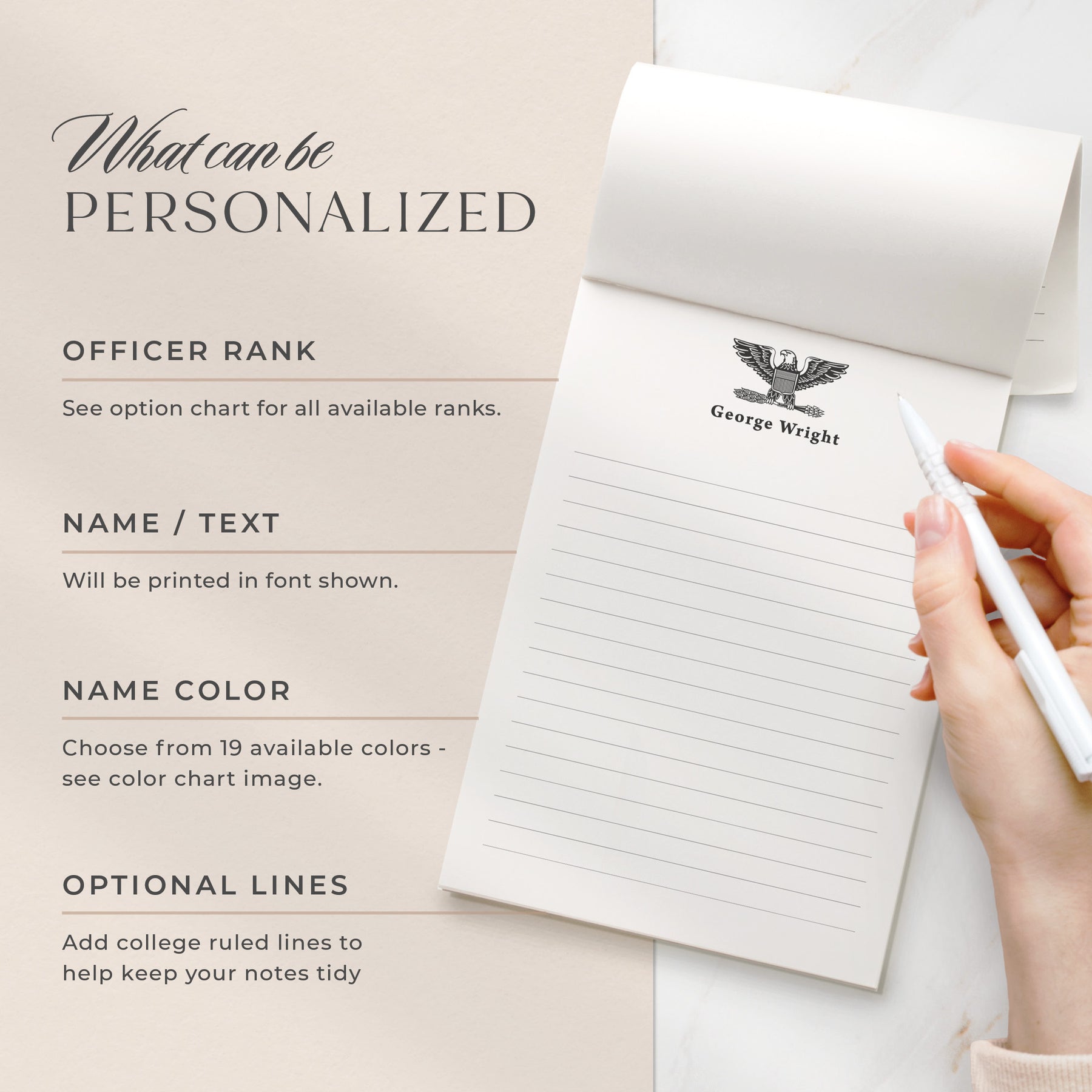 Personalized Notepad Military Military Officer | Personalized Notepad | Curio Press