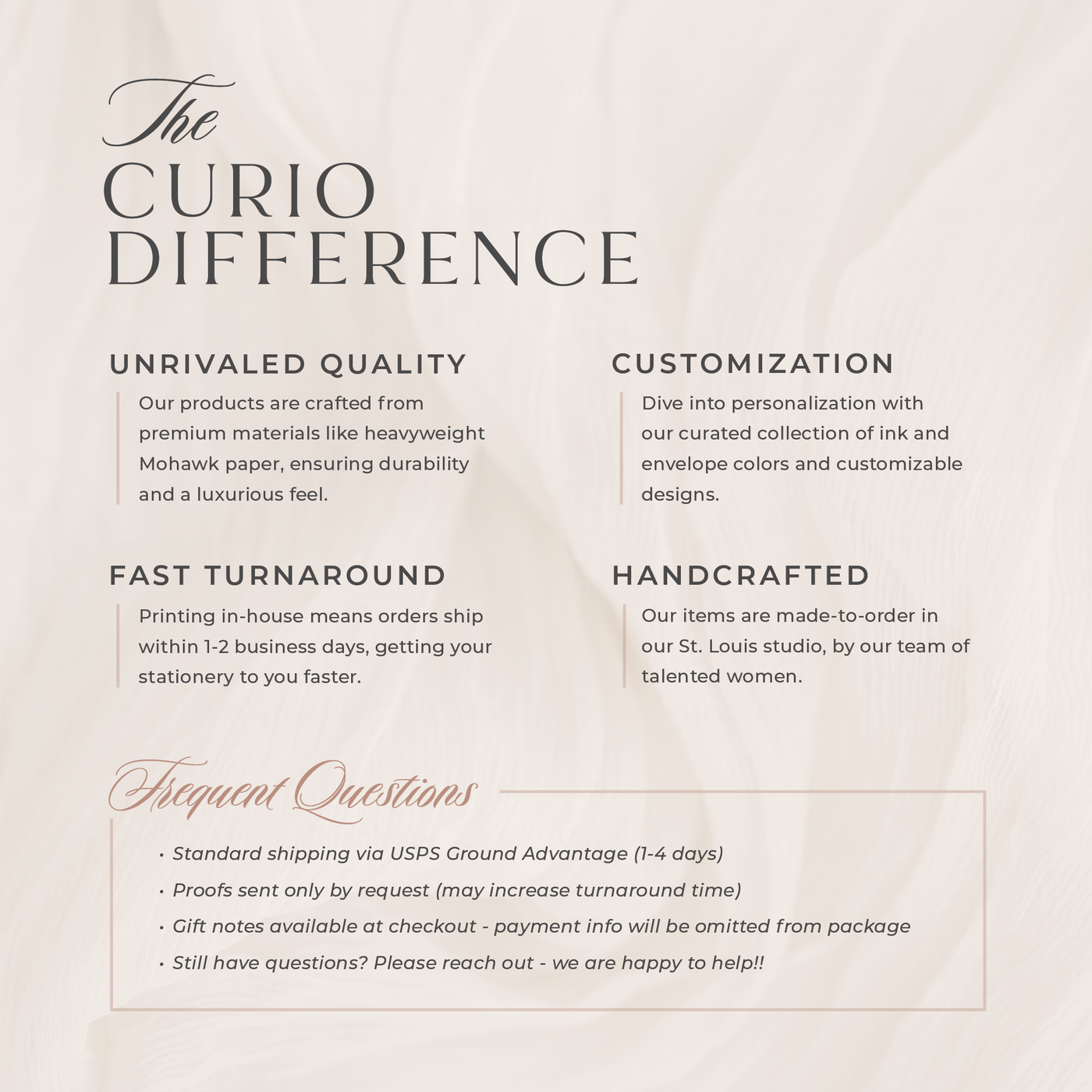 With Curio Press stationery, you receive the highest quality, premium papers and fast turnaround