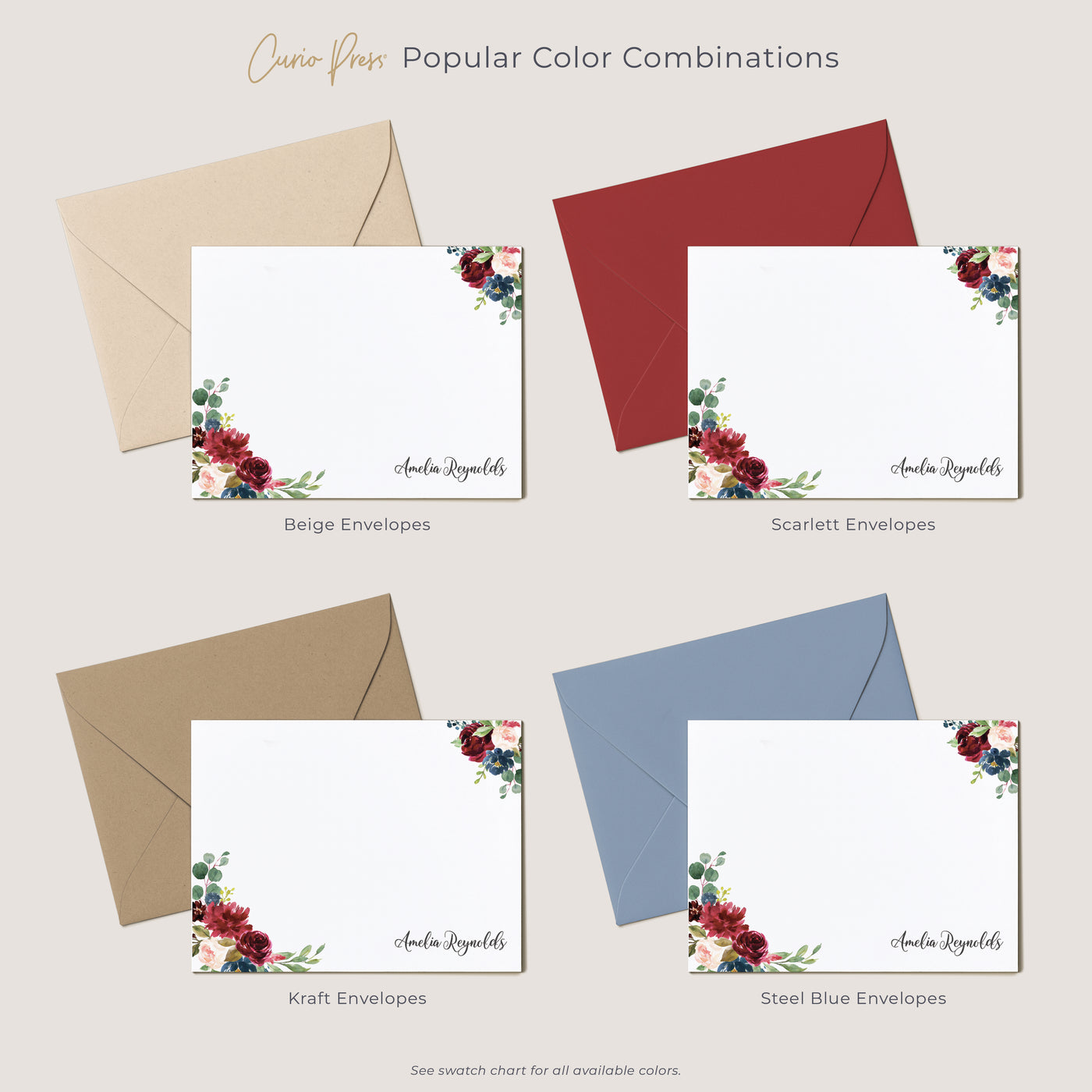 Burgundy Florals: Flat Card Set
