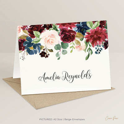 Burgundy Florals: Folded Card Set
