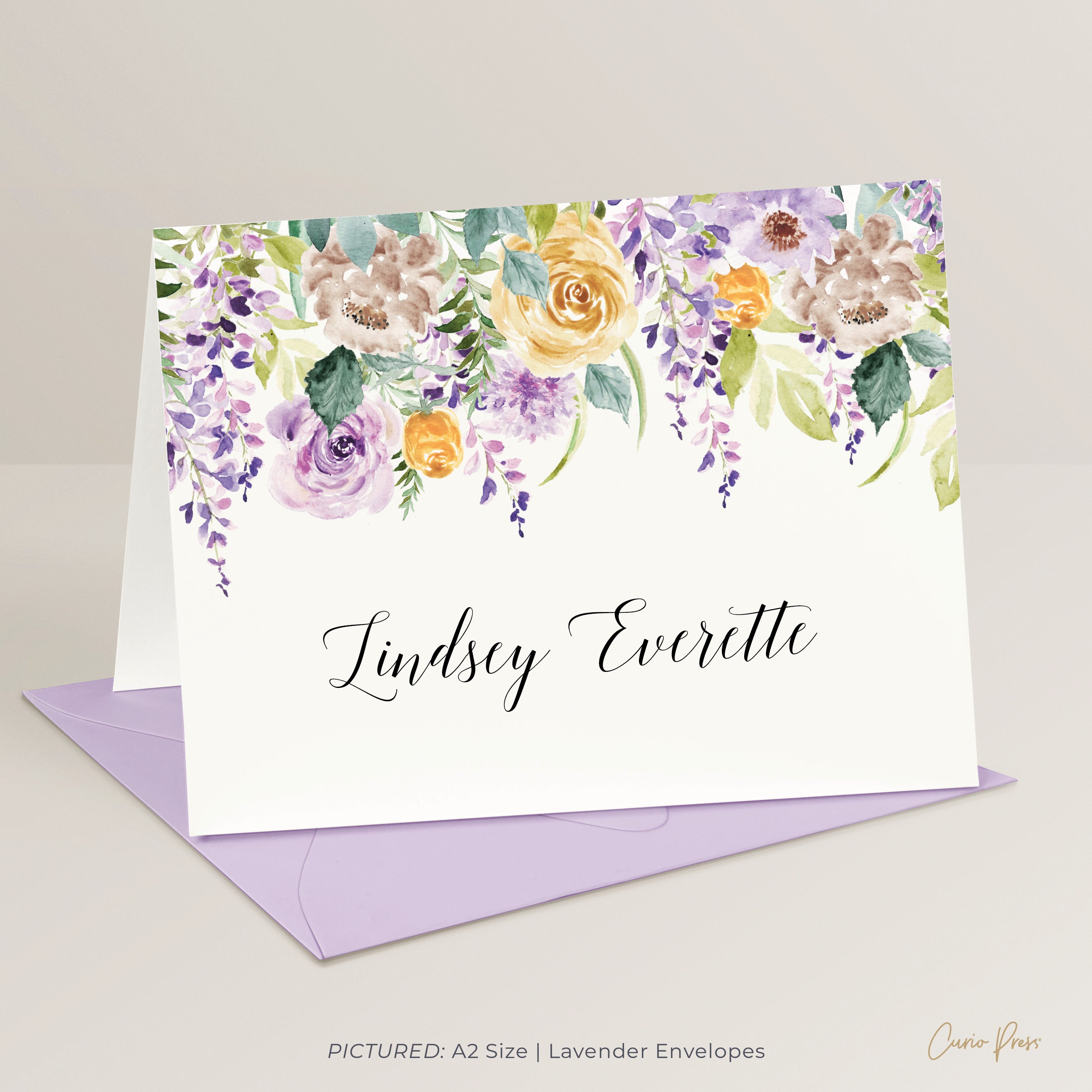 Purple Flowers Personalized Folded Note Cards Curio Press